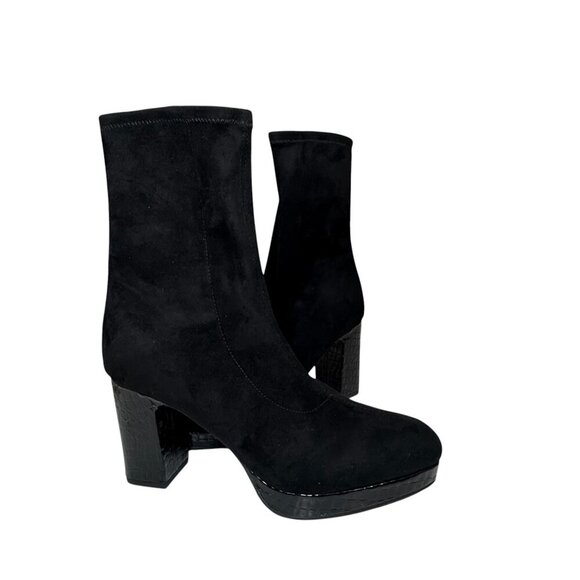 Donald Pliner Zari Boot Women's US 9 Black Almond Toe Block Heel Stretch NEW - Picture 4 of 8